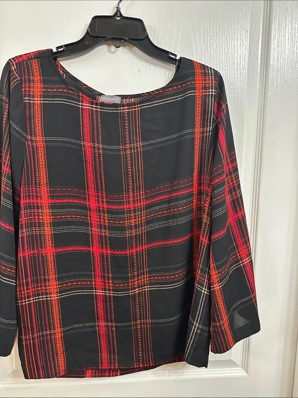 Vince Camuto Black Top with Red Plaid